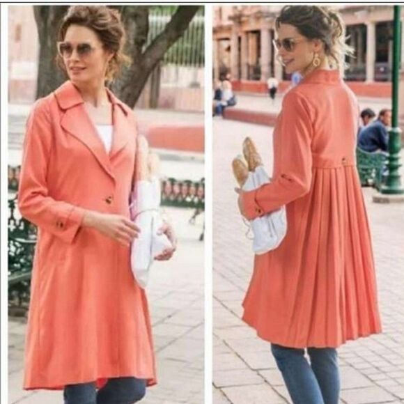 Soft Surroundings Jackets & Blazers - Soft Surroundings Coral Trench Coat Size Large